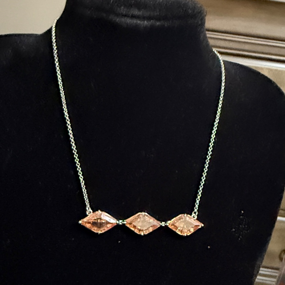 BP Triple Marquise Smokey Topaz CZ Necklace on silver tone chain